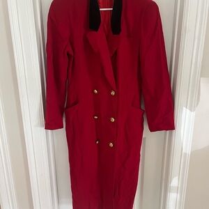 Elegant Red Trench Coat with Black Accents